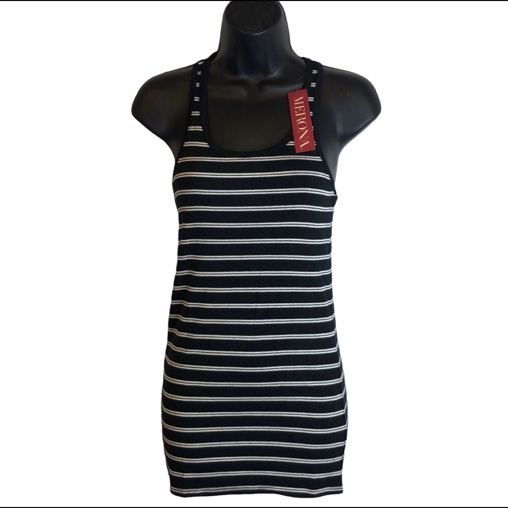 NWT Merona Ebony black white stripe long tank top